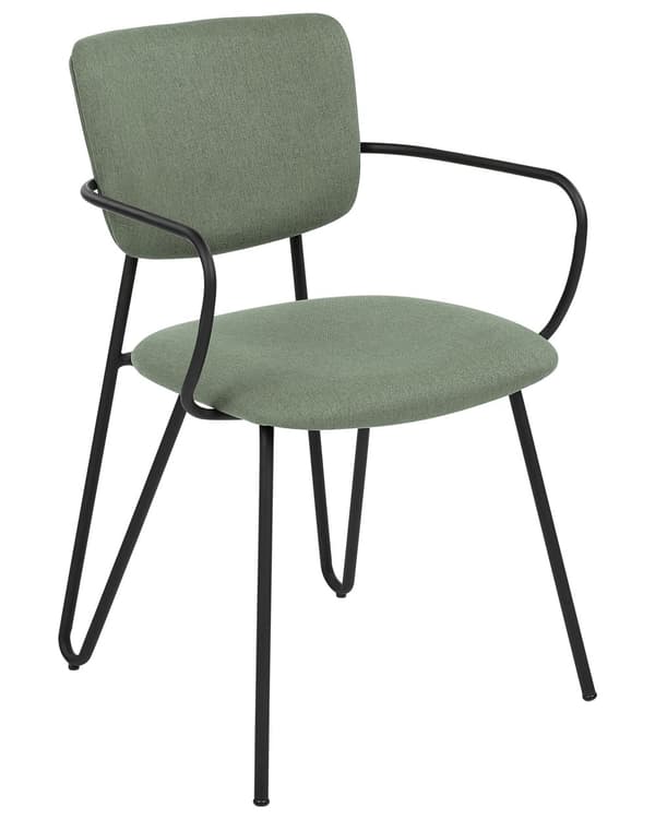 Sæt med 2 spisebordsstole Mørkegrønt polyesterstrukturstofbetræk Sorte metalben Armløs Buet ryglæn Moderne design