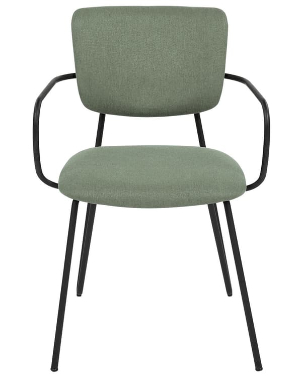 Sæt med 2 spisebordsstole Mørkegrønt polyesterstrukturstofbetræk Sorte metalben Armløs Buet ryglæn Moderne design