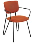 Miniatyrbillede 5 af 10: Sæt med 2 spisebordsstole Orange polyester strukturelt stofbetræk Sorte metalben Armløs buet ryglæn Moderne moderne design
