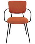 Miniatyrbillede 6 af 10: Sæt med 2 spisebordsstole Orange polyester strukturelt stofbetræk Sorte metalben Armløs buet ryglæn Moderne moderne design