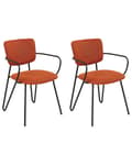 Miniatyrbillede 1 af 10: Sæt med 2 spisebordsstole Orange polyester strukturelt stofbetræk Sorte metalben Armløs buet ryglæn Moderne moderne design