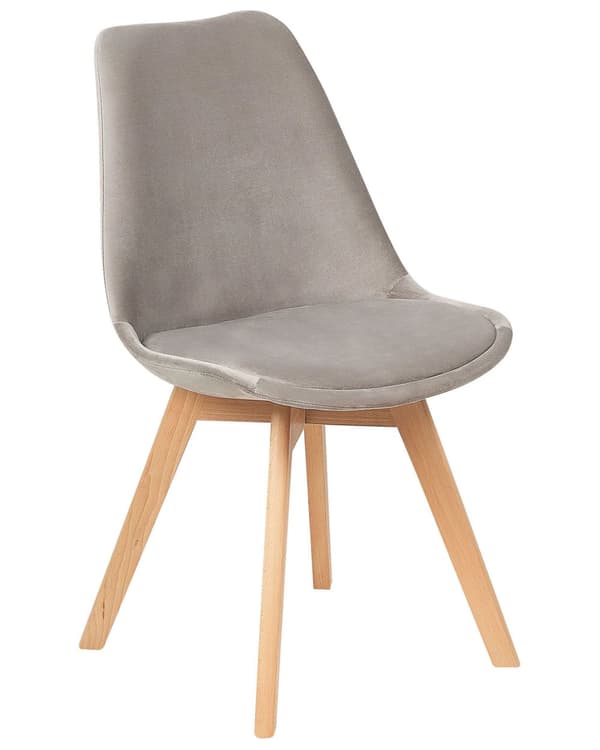 Sett med 2 Spisestoler Beige Fløyel Polstring Sete Elegant Moderne Treben