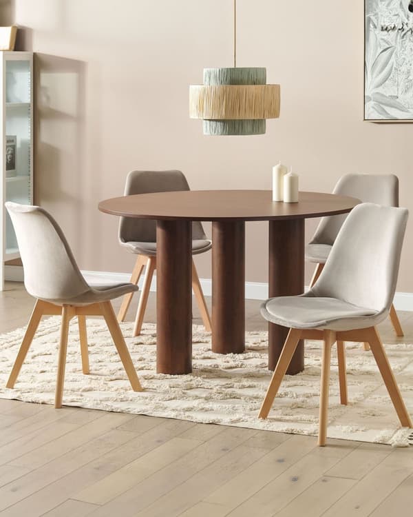 Sett med 2 Spisestoler Beige Fløyel Polstring Sete Elegant Moderne Treben