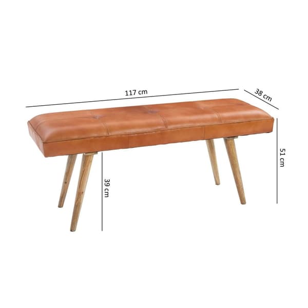 Rootz Matsalsbänk - Korridorsbänk - Bänk - Stoppad bänk - Massivt trä - Mangoträ - Getskinn - 117 x 38 x 51 cm