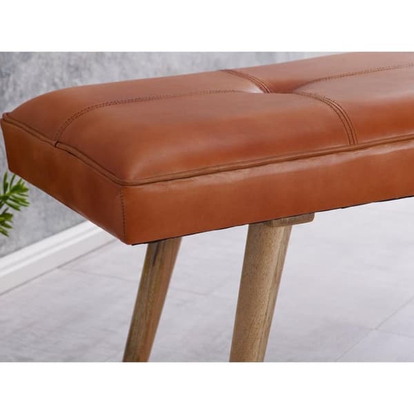 Rootz Matsalsbänk - Korridorsbänk - Bänk - Stoppad bänk - Massivt trä - Mangoträ - Getskinn - 117 x 38 x 51 cm