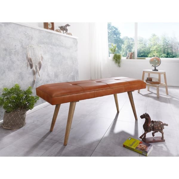 Rootz Matsalsbänk - Korridorsbänk - Bänk - Stoppad bänk - Massivt trä - Mangoträ - Getskinn - 117 x 38 x 51 cm