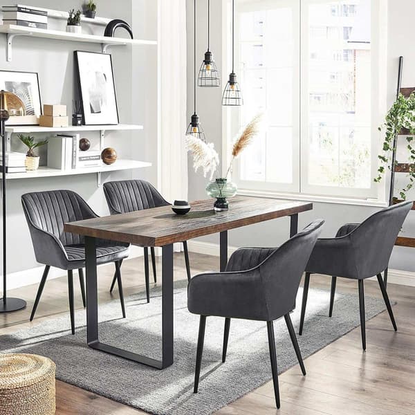 Rootz spisestuestol - Sæt med 2 - Køkkenstol - Lænestol - Polstret - Fløjl - Metal - Grå - 62,5 x 60 x 85 cm