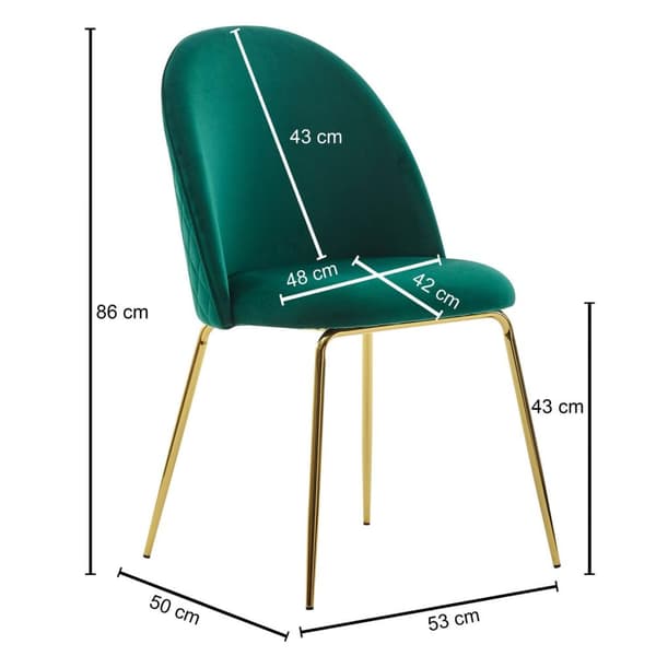 Rootz design spisestuestol sæt af 2 fløjlsgrøn polstret - Køkkenstolestof med gyldne ben - Skalstol Scandinavian - Polstret stol med fløjlsbetræk