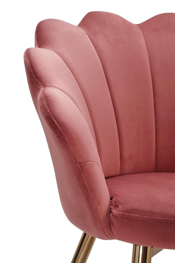 Rootz spisestue tulipan fløjl pink polstret - Køkkenstol med guldfarvede ben - Skalstol Skandinavisk design - Polstret stol med stofbetræk