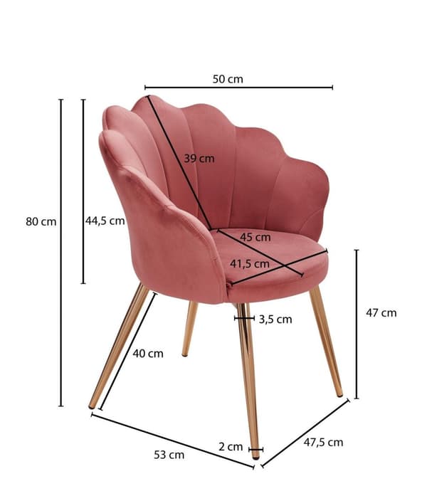 Rootz spisestue tulipan fløjl pink polstret - Køkkenstol med guldfarvede ben - Skalstol Skandinavisk design - Polstret stol med stofbetræk