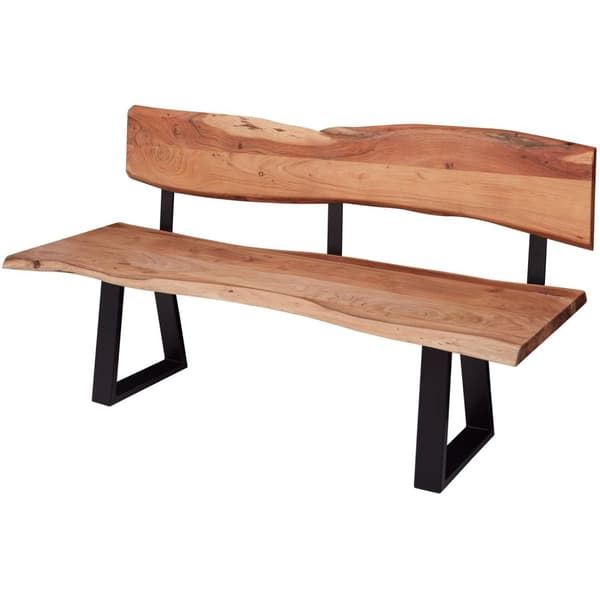 Rootz værelses spisebord 180x85,5x60 cm akaciebænk i massivt træ med trækant - Bænk træbænk med ryglæn - Køkkenbænk spisestuebænk i træ i landlig stil