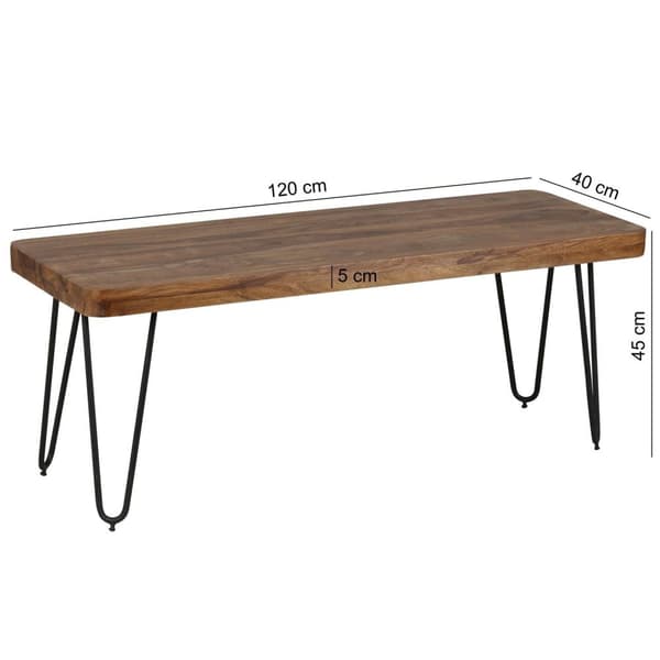 Rootz ruokapöydän penkki massiivipuuta Sheesham 120 x 45 x 40 cm puupenkki luonnontuote Keittiön penkki maalaistalon tyyliin
