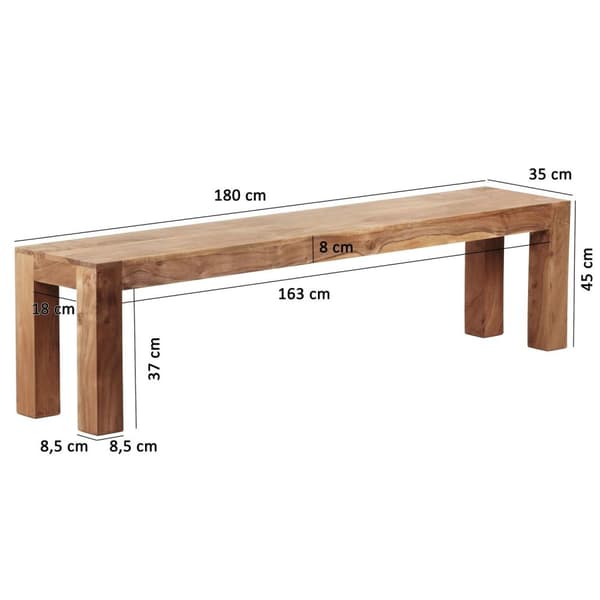 Rootz siddebænk Massivt træ Acacia 180 x 45 x 35 cm træbænk naturprodukt køkkenbænk i landlig stil