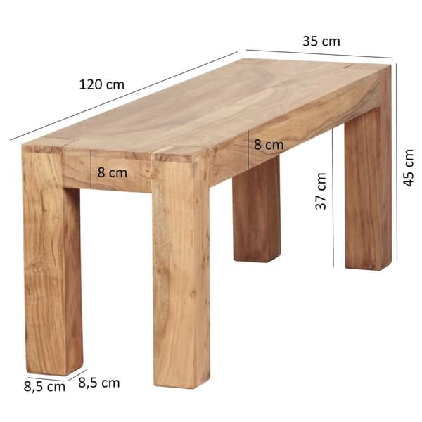 Rootz ruokapöydän penkki massiivipuuta akaasia 120 x 45 x 35 cm puinen penkki luonnontuote Keittiön penkki maalaistalon tyyliin