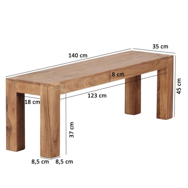 Rootz matsalsbänk massivt trä akacia 140 x 45 x 35 cm träbänk naturprodukt Köksbänk i lantlig stil