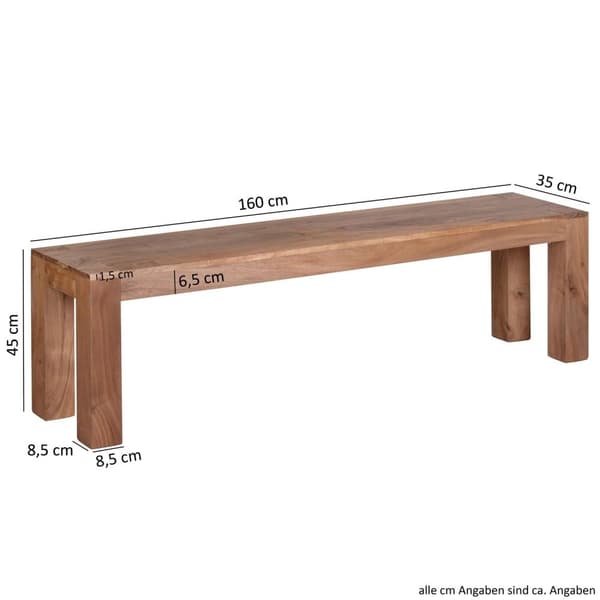 Rootz spisestuebænk massiv træ akacie 160 x 45 x 35 cm træbænk naturprodukt Køkkenbænk i landlig stil