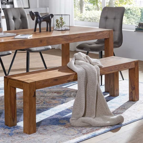 Rootz matsalsbänk massivt trä Sheesham 120 x 45 x 35 cm träbänk naturprodukt Köksbänk i lantlig stil