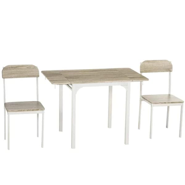 Rootz 2-delt siddegruppe - Sammenklappeligt spisebord med 2 stole - Foldebord - Hvid + Natur - 110 cm x 70 cm x 75 cm