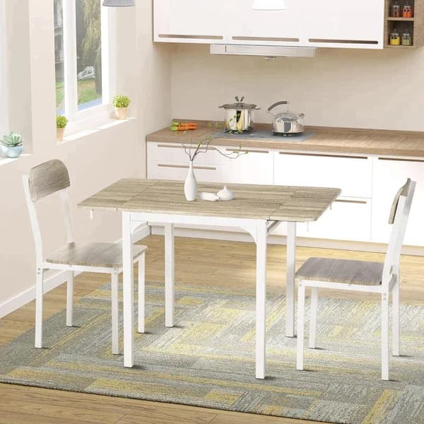 Rootz 2-delt siddegruppe - Sammenklappeligt spisebord med 2 stole - Foldebord - Hvid + Natur - 110 cm x 70 cm x 75 cm