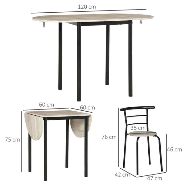 Rootz 3-delad sittgrupp - Ovalt bord med två stolar - Svart + Natur - 120 x 60 x 75 cm