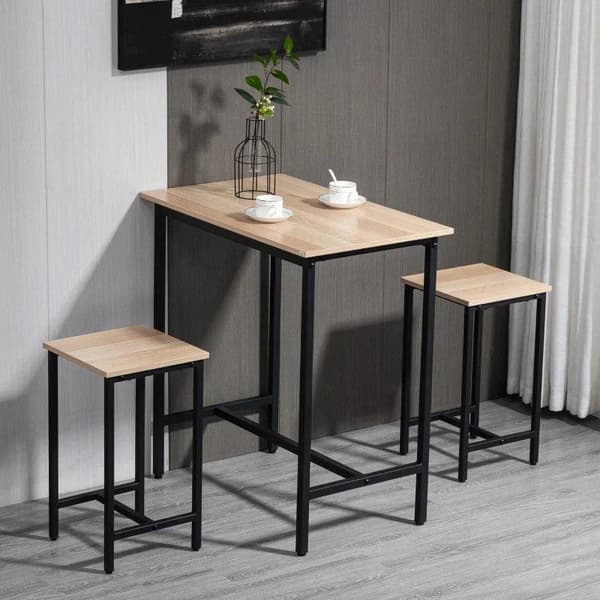 Rootz 3-delad sittgrupp - industriell design - 1 bord 2 pallar - svart + natur - 80L x 50W x 85H cm
