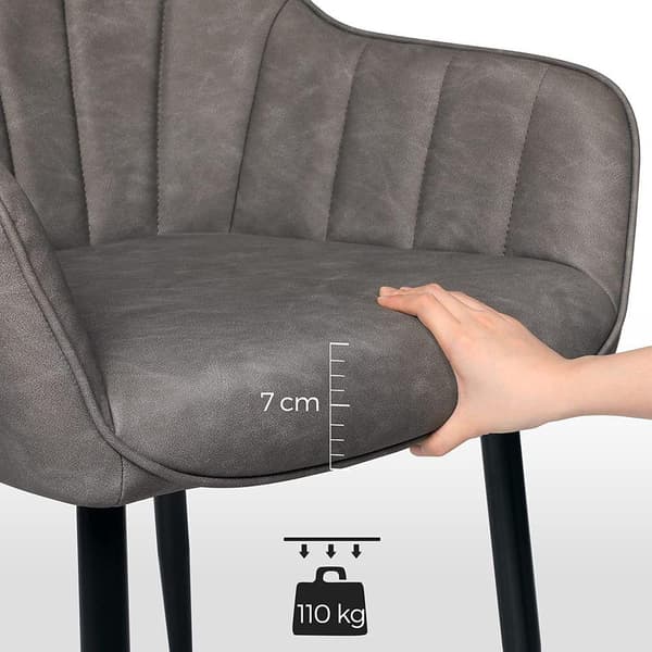Rootz Spisestuestol - Stol - Med PU Betræk Og Armlæn - Fløjlsstol - Spisestuestole - Grå - 62,5 x 60 x 85 cm