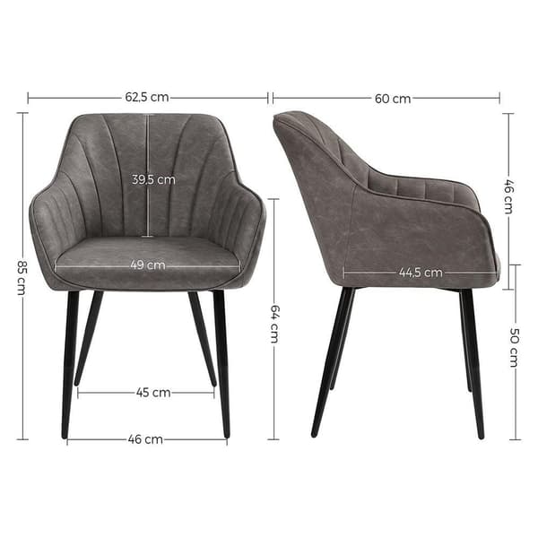 Rootz Spisestuestol - Stol - Med PU Betræk Og Armlæn - Fløjlsstol - Spisestuestole - Grå - 62,5 x 60 x 85 cm