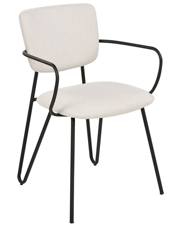 Sett med 2 spisestoler Kremhvit Polyester Svarte metallben Armlener Buet ryggstøtte Moderne design Kjøkken Spisestue