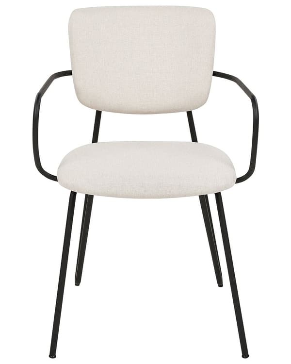 Sett med 2 spisestoler Kremhvit Polyester Svarte metallben Armlener Buet ryggstøtte Moderne design Kjøkken Spisestue
