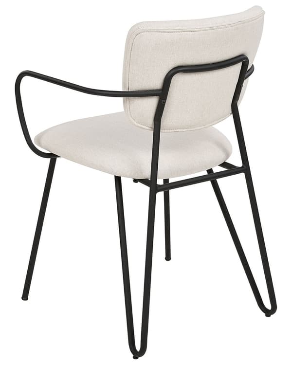 Sett med 2 spisestoler Kremhvit Polyester Svarte metallben Armlener Buet ryggstøtte Moderne design Kjøkken Spisestue