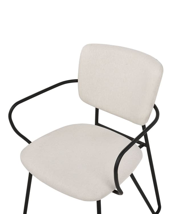 Sett med 2 spisestoler Kremhvit Polyester Svarte metallben Armlener Buet ryggstøtte Moderne design Kjøkken Spisestue