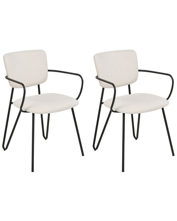 Sett med 2 spisestoler Kremhvit Polyester Svarte metallben Armlener Buet ryggstøtte Moderne design Kjøkken Spisestue