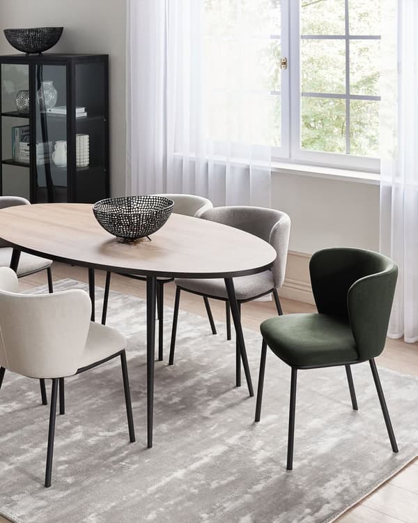 Sett med 2 spisestoler Mørkegrønn Polyester Svarte metallben Uten armlener Buet form Moderne design Kjøkken Spisestue
