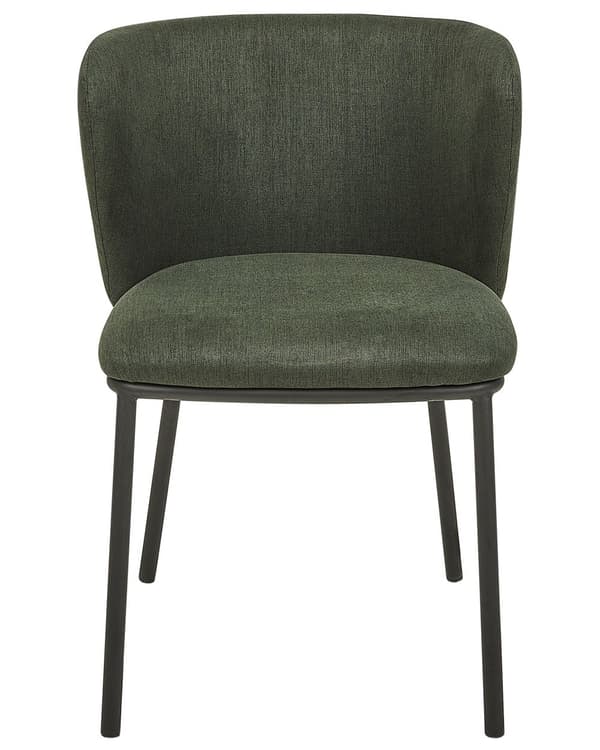 Sett med 2 spisestoler Mørkegrønn Polyester Svarte metallben Uten armlener Buet form Moderne design Kjøkken Spisestue