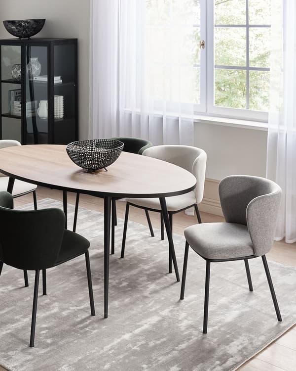 Sett med 2 spisestoler Grå Polyester Svarte metallben Uten armlener Buet form Moderne design Kjøkken Spisestue