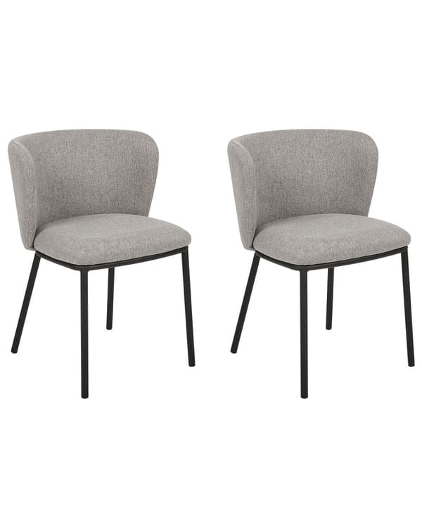 Sett med 2 spisestoler Grå Polyester Svarte metallben Uten armlener Buet form Moderne design Kjøkken Spisestue