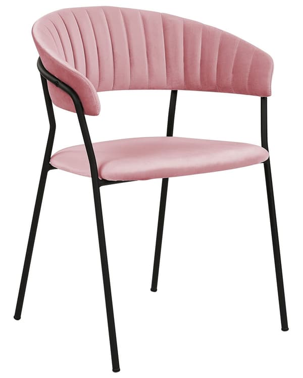 Sett med 2 spisestoler Rosa Fløyel Svarte metallben Armlener Buet ryggstøtte Moderne design Kjøkken Spisestue