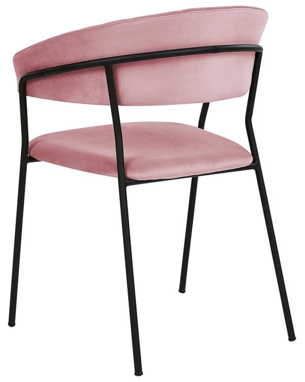 Sett med 2 spisestoler Rosa Fløyel Svarte metallben Armlener Buet ryggstøtte Moderne design Kjøkken Spisestue