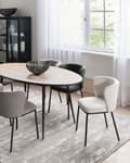 Miniatyrbilde 4 av 10: Sett med 2 spisestoler Off-white Polyester Svarte metallben Uten armlener Buet form Moderne design Kjøkken Spisestue
