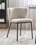 Miniatyrbilde 2 av 10: Sett med 2 spisestoler Off-white Polyester Svarte metallben Uten armlener Buet form Moderne design Kjøkken Spisestue