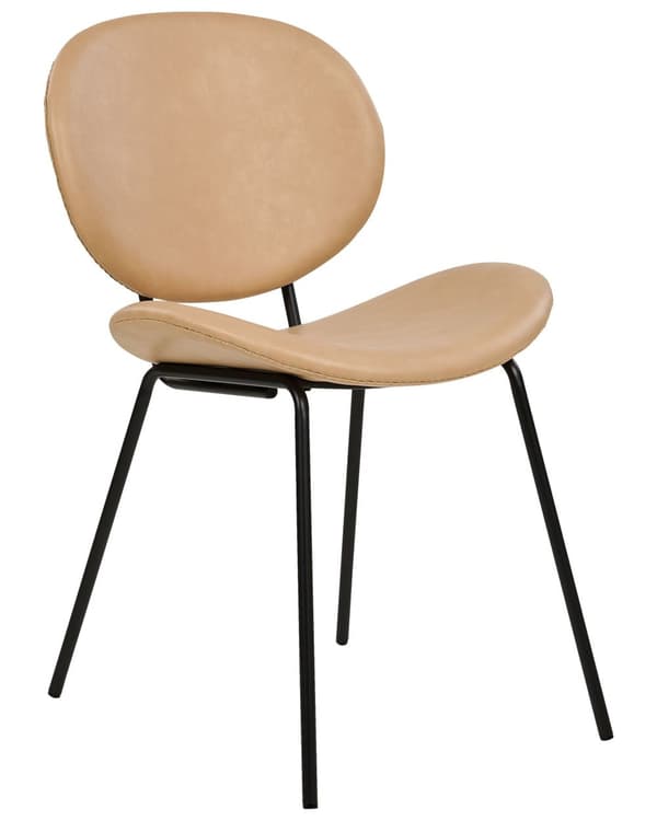 Uppsättning med 2 matstolar Sandbeige Armlösa benkåpor Konstläder PU Svarta järnben Modern retrodesign Sittplatser i matsalen