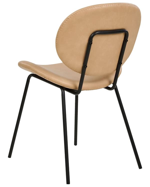 Uppsättning med 2 matstolar Sandbeige Armlösa benkåpor Konstläder PU Svarta järnben Modern retrodesign Sittplatser i matsalen