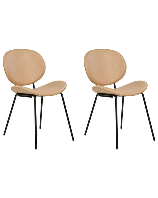Uppsättning med 2 matstolar Sandbeige Armlösa benkåpor Konstläder PU Svarta järnben Modern retrodesign Sittplatser i matsalen