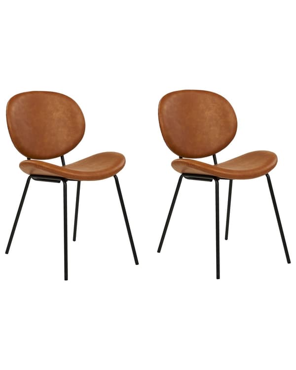 Uppsättning med 2 matstolar Guldbruna armlösa benkåpor Faux PU-läder Svarta järnben Modern retrodesign Sittplatser i matsalen