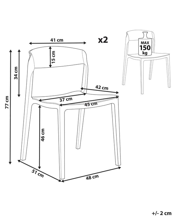 Uppsättning med 2 matstolar Vit Stapelbar Armless Benskydd Plast Konferensstolar Samtida Modern Design Matrum Sittplatser
