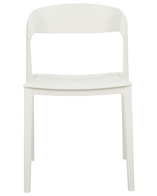 Uppsättning med 2 matstolar Vit Stapelbar Armless Benskydd Plast Konferensstolar Samtida Modern Design Matrum Sittplatser