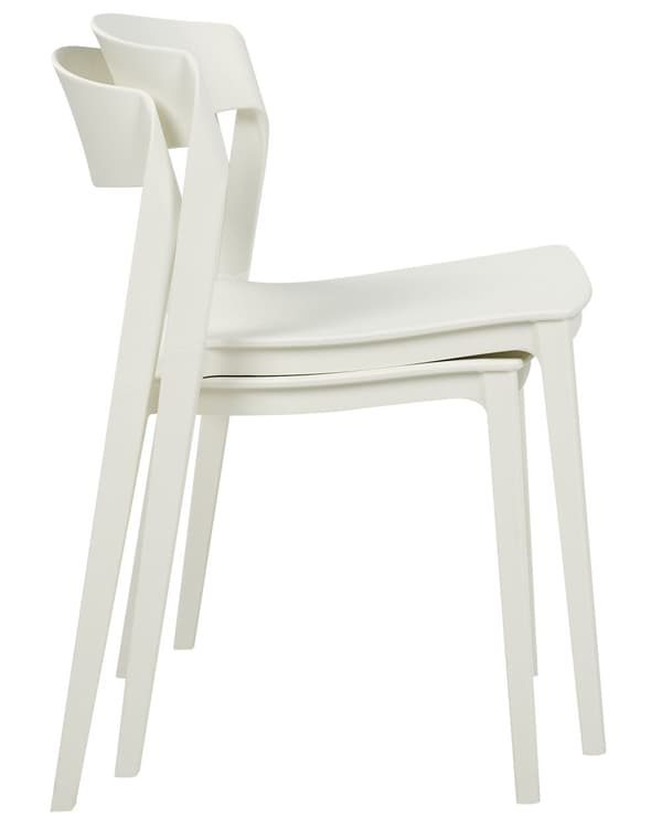 Uppsättning med 2 matstolar Vit Stapelbar Armless Benskydd Plast Konferensstolar Samtida Modern Design Matrum Sittplatser