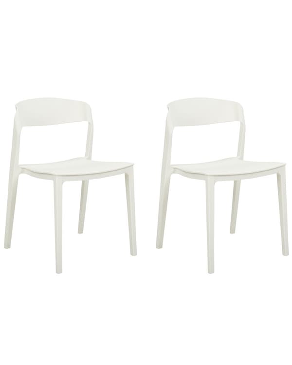 Uppsättning med 2 matstolar Vit Stapelbar Armless Benskydd Plast Konferensstolar Samtida Modern Design Matrum Sittplatser