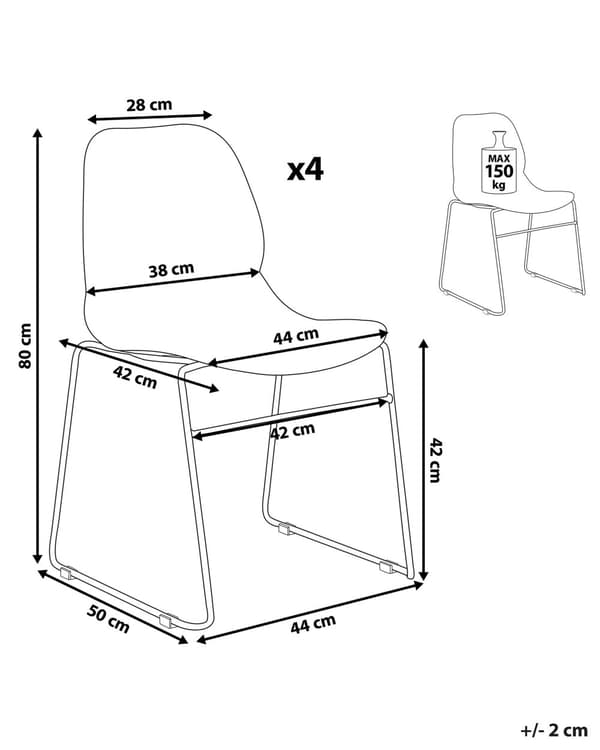 Set med 4 matstolar Mörkgrå Stapelbar Armlös Benskydd Plast Svarta Stålben Konferensstol Samtida Modern Skandinavisk Design Matsal Sittplatser