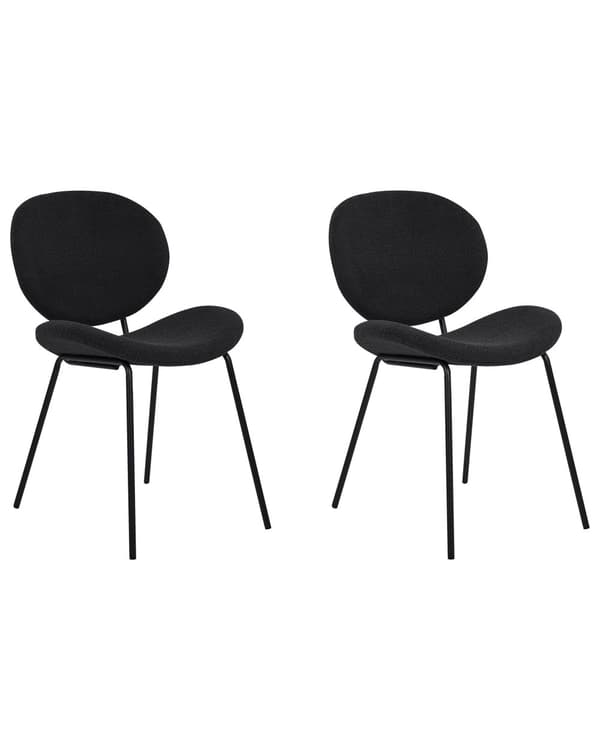 Uppsättning med 2 matstolar Svarta armlösa benkåpor Boucle Svarta järnben Modern retrodesign Sittplatser i matsalen